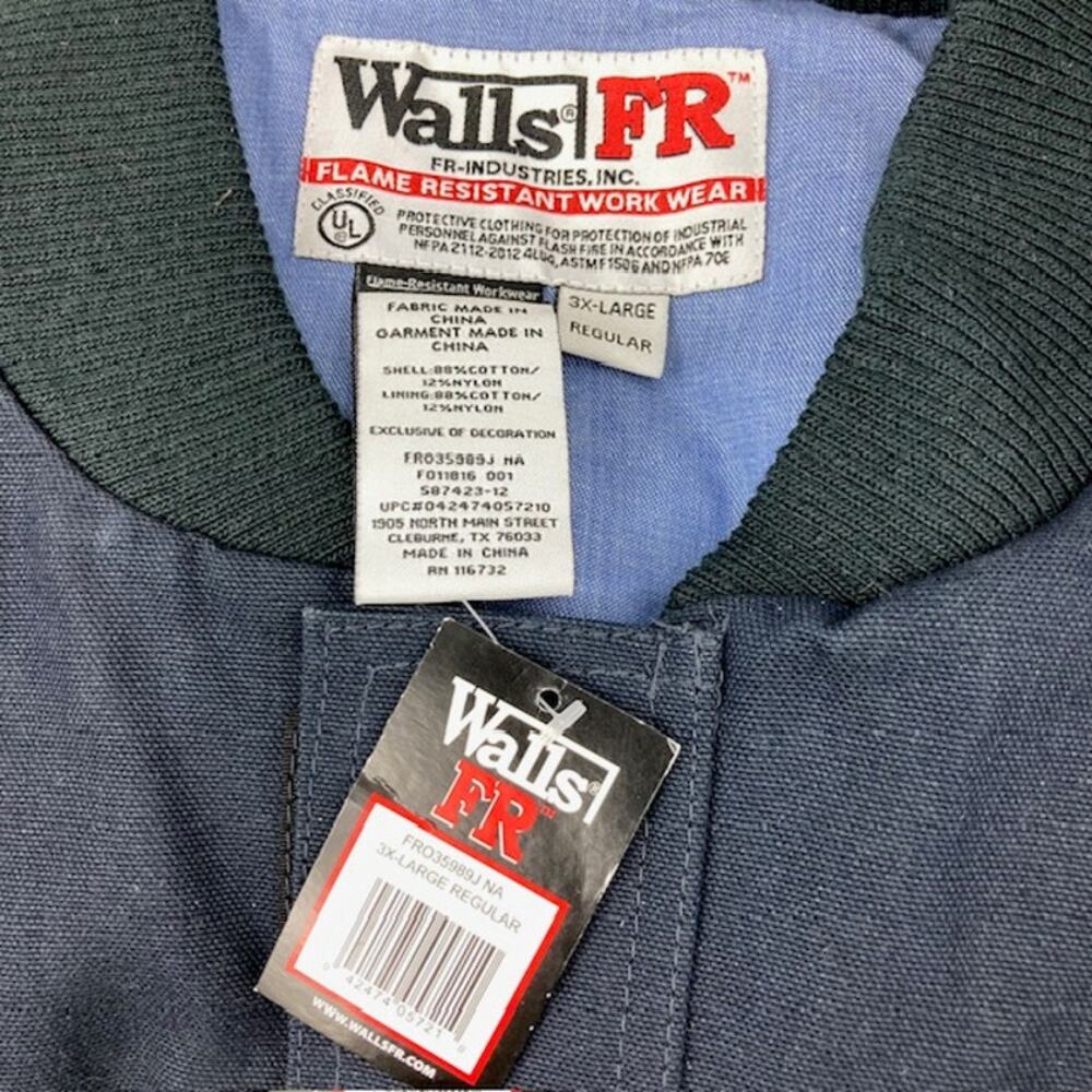 Walls Fire Resistant Long Sleeve Zip Front Work Wear Jacket Navy 3 Pocket 3XL